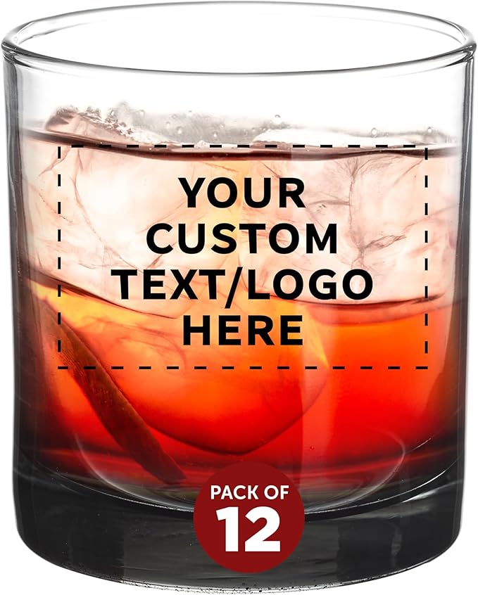 Custom Lexington Rocks Whiskey Glass 10.5 oz, Set of 12, Personalized Bulk Pack - Perfect for Scotch, Bourbon, Whiskey, Cocktail - Black