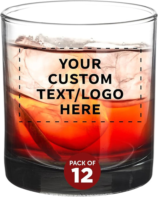 Custom Lexington Rocks Whiskey Glass 10.5 oz, Set of 12, Personalized Bulk Pack - Perfect for Scotch, Bourbon, Whiskey, Cocktail - Black