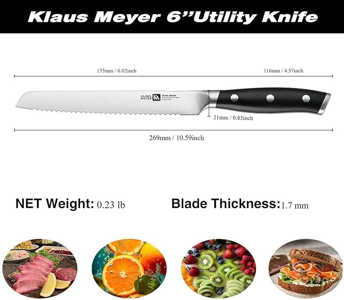 Stahl High Carbon Exclusive German Steel 6 inch Utility Serrated Knife (Black)