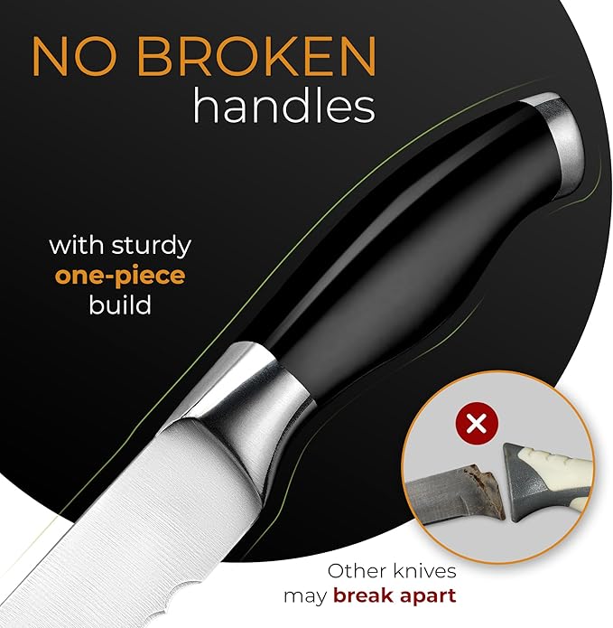 Orblue Serrated Bread Knife Ultra-Sharp Stainless Steel Professional Grade Bread Cutter - Cuts Thick Loaves Effortlessly - (8-Inch Blade with 5-Inch Handle), Black