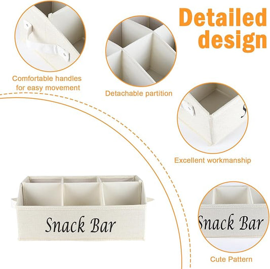 Snack Organizer for Countertop, Fabric Snack Organizer with Handles, 6 Compartment Snack Box Container Snack Basket, Snack Bar Station Organizer, Kitchen Pantry Organizer and Storage - Beige