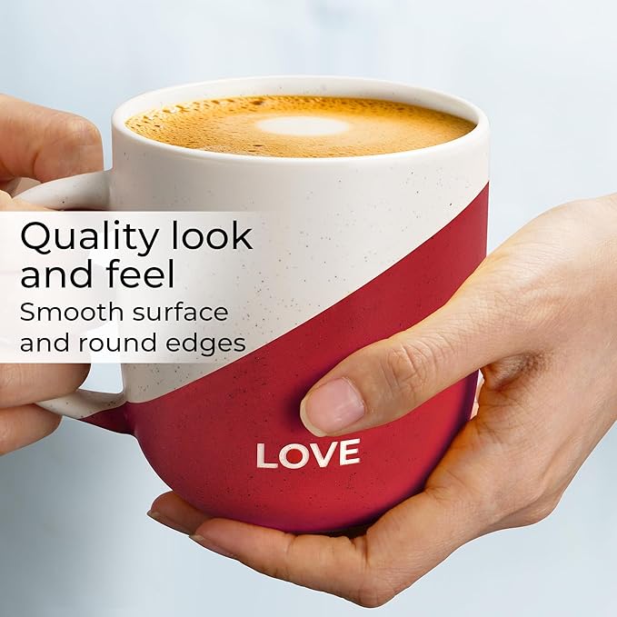 MIAMIO - Coffee Mug Set of 4 x 10 oz/Inspirational Coffee Cups with Sayings/Gifts for Wife, Husband, Women, Men, Family, Friends/Microwave and Dishwasher Safe (Love)