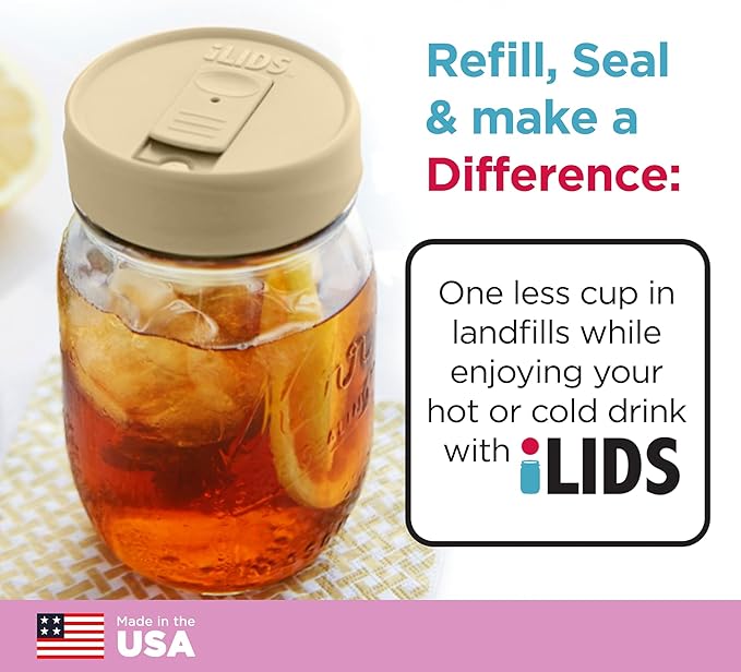 Mason Jar Drink Lid, Regular Mouth, Butter, Pack of 2