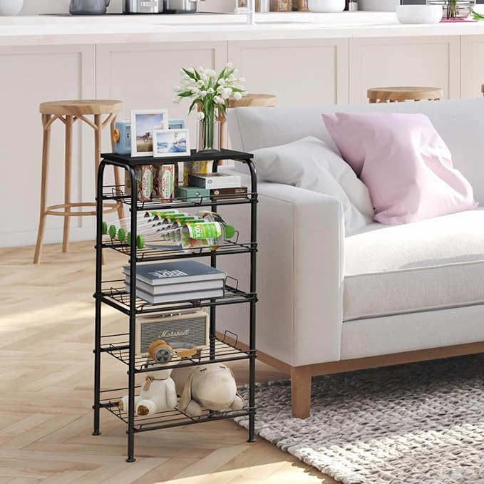 Vrisa 5 Tier Water Bottle Storage Rack Vertical Freestanding Bottled Water Organizer Large Capacity Beverage Drink Soda Can Holder Stand for Kitchen Pantry Home Party Food Storage, Black