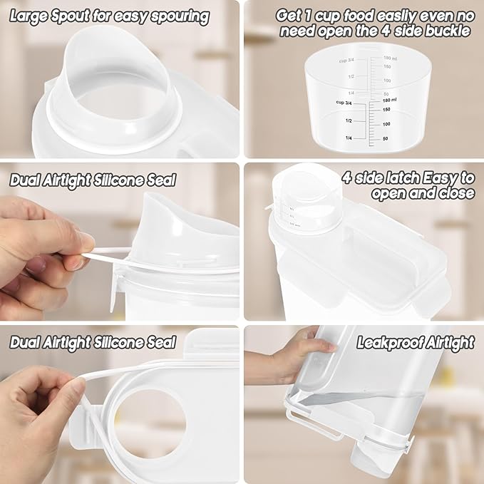 Cat Dog Food Storage Container,Pet food Container with Locking Lids Food Storage bin PBA-Free,For Pet food,Rice,cereals Storag (White)