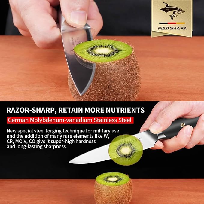 MAD SHARK 5 inch Paring Knife, Small Kitchen Knives Ergonomic Handle, Ultra Sharp Fruit Knife for Fruits,Vegetables, Forged Synergy by German Stainless Steel