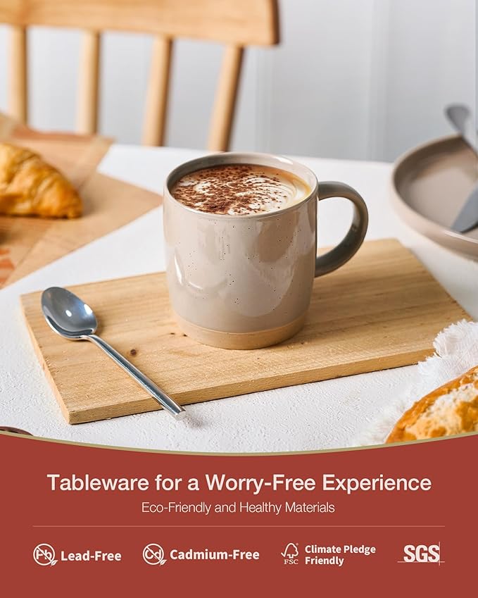 famiware Coffee Mugs for 6, 13 oz Mug Set, Dringking Cup with Handle for Coffee, Tea, Cocoa, Milk, Milkyway serise, Cinnamon Brown