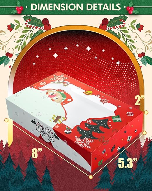 qiqee Christmas Cookie Boxes for Gift Giving 8x5.3x2 inch 36Packs Xmas Treat Box with Window Bakery Box for Donuts Candies and Biscuit