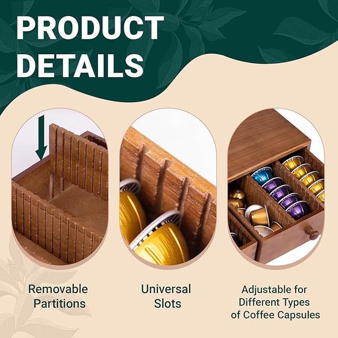 Coffee Pod Storage Holder, Pods Holder Storage for Coffee Capsules, Wooden Coffee Pod Organizer for Coffee Capsules,Extra Large Capatity Coffee Pods Storage