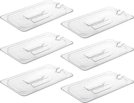CURTA 6 Pack Food Pan Lids, 1/3 Size Polycarbonate Notched Cover with Handle, Plastic Clear