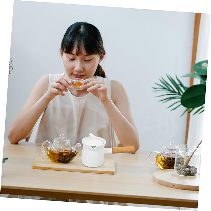 Ceramic Milk Pot with Wooden Handle 350Ml Mini Butter Warmer for Sauces Cream and Milk Ideal for Home Use