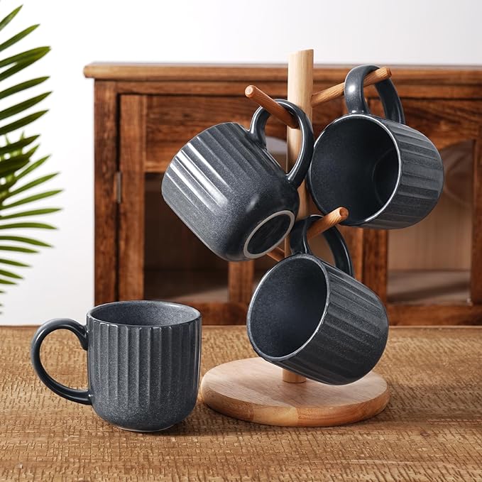 famiware Coffee Mugs Set of 6, Starlight 11 oz Mug Cup Set with Handle for Coffee, Tea, Cocoa, Milk - Ceramic Stoneware Mug Set, Matte Black Grey