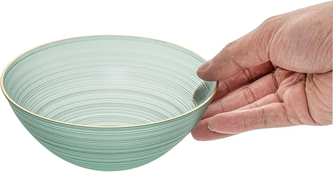 Restaurantware Plastic Bowls 20 Pcs 16 oz Gold Rimmed Disposable Soup Bowls Heavy-Duty Green Translucent Rippled Dinnerware Containers for Party, Desserts, Salads, Snacks, and Catering