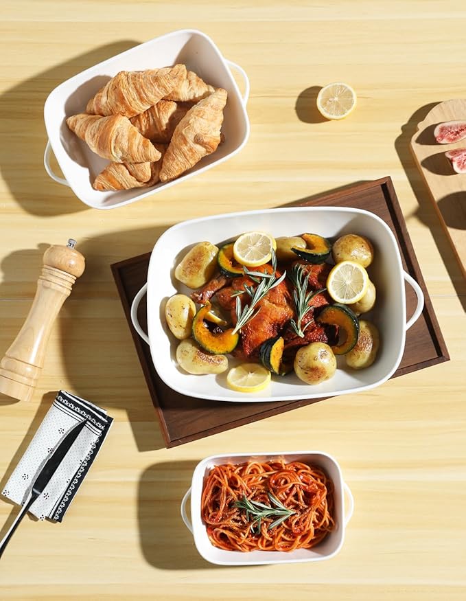 Sweejar Casserole Dishes for Oven, Baking Dish Set of 3,Ceramic Bakeware Set, Rectangular Baking Pan for Cooking,Kitchen,Banquet,12.2x9.2x2.5 Inches (White)