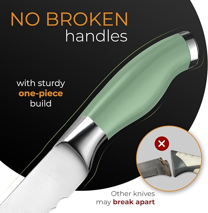 Orblue Serrated Bread Knife with Upgraded Stainless Steel Razor Sharp Wavy Edge Width - Bread Cutter Ideal for Slicing Homemade Bread, Bagels, Cake (8-Inch Blade with 5-Inch Handle) Green