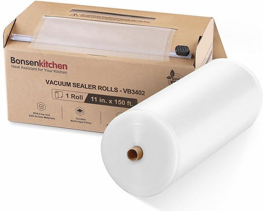 [2025 New] Bonsenkitchen 11” x 150’ Vacuum Sealer Bags Rolls with Cutter for Food Storage, Commercial Grade, BPA Free, Great for Meal Prep and Sous Vide Cooking