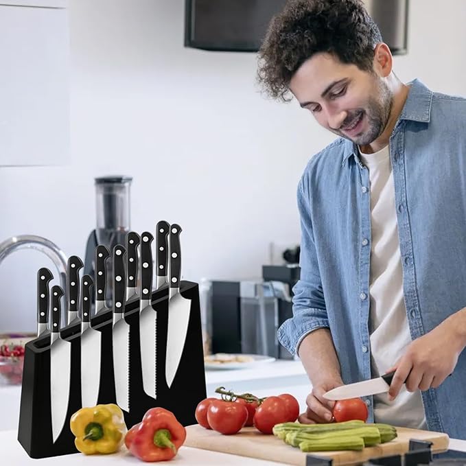 Uniharpa Black Magnetic Knife Block Holder Rack Wooden Block Magnetic Stands with Strong Enhanced Magnets Multifunctional Storage Knife Holder