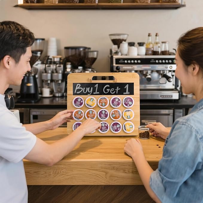 Coffee Pod Holder, K Cup Holder for Countertop, Bamboo Coffee Pod Stands for Counter, Home or Office Kitchen Counter Organizer