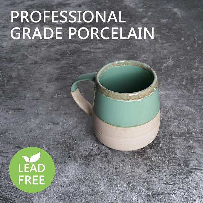 Bosmarlin Extra Large Ceramic Coffee Mug, 23 Oz, Dishwasher and Microwave Safe, Oversized Big Tea Cup, Reactive Glaze (Green)