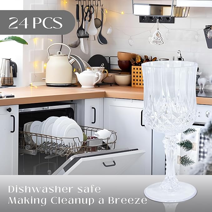 7 Oz Clear Plastic wine glasses, plastic goblets for parties, White Wine Glasses, plastic water goblets Wedding Office, Bars, cocktail (12, transparent)