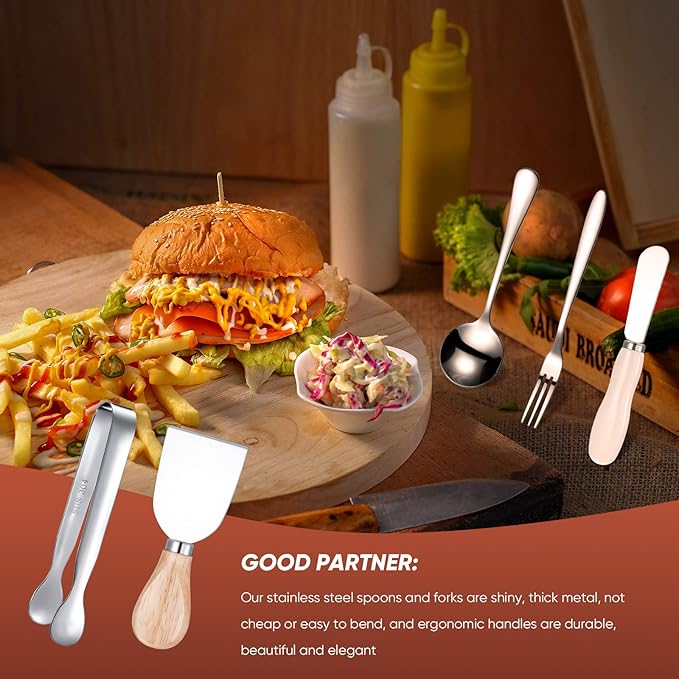 20 Pcs Charcuterie Board Accessories Cheese Butter Knife Set Charcuterie Utensils Butter Spreader Knife with Wooden Handles Mini Serving Tongs Spoon Appetizer Fork for Christmas Party(Chic Style)