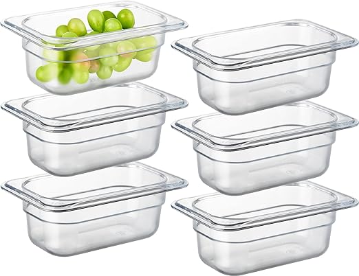 CURTA 6 Pack NSF Food Pans, 1/9 Size 2 1/2 Inch Deep, Commercial Polycarbonate Plastic Clear Freezer-Safe