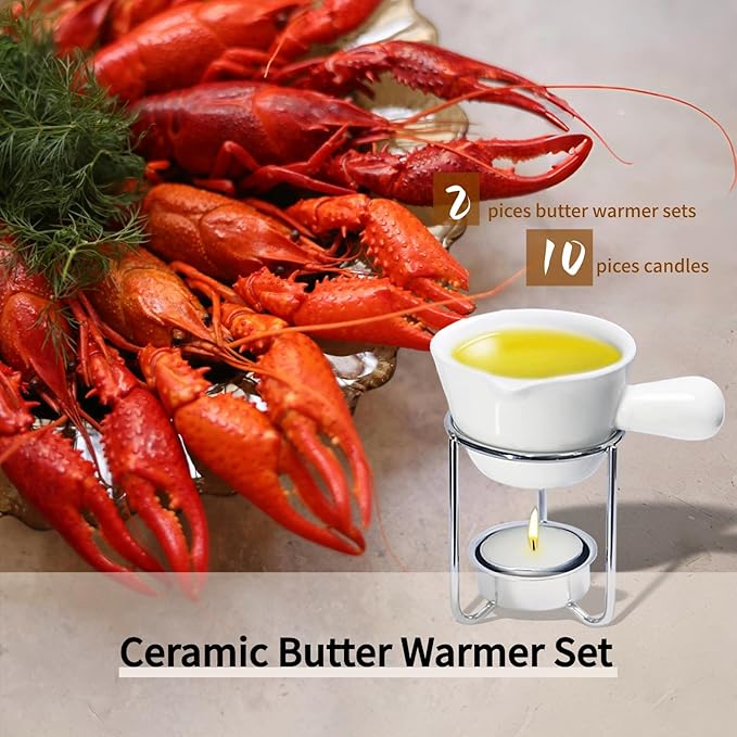 Crab Crackers and Tools Set with 2 Crab Leg Cracker,2 Butter Warmer for Seafood,4 Crab Leg Forks,4 Lobster Shellers,2 Seafood Scissors,10 Tealight Candles,1 Bag,seafood crackers and tool(25pcs)