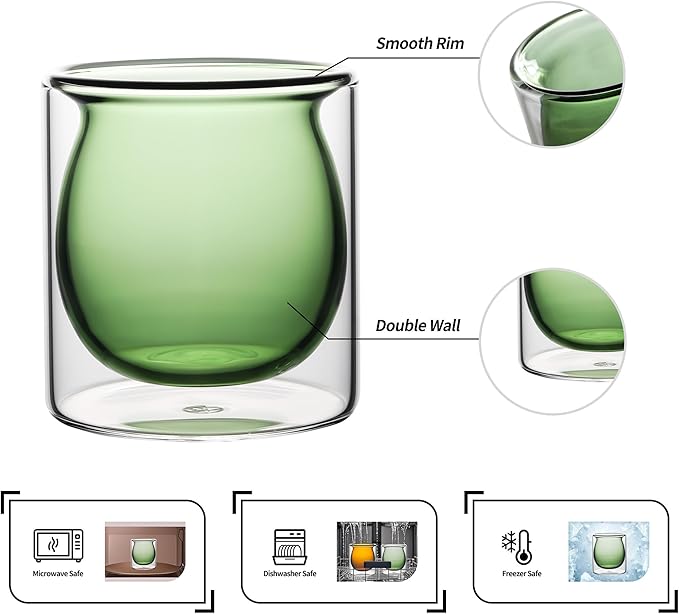 NIRA.Z 3oz Double Wall Glass Espresso Cups – Set of 4 Colorful Insulated Borosilicate Glass Coffee Shot Glasses, Demitasse Cups for Espresso, Latte, Macchiato, Heat Resistant, Ideal for Home & Office