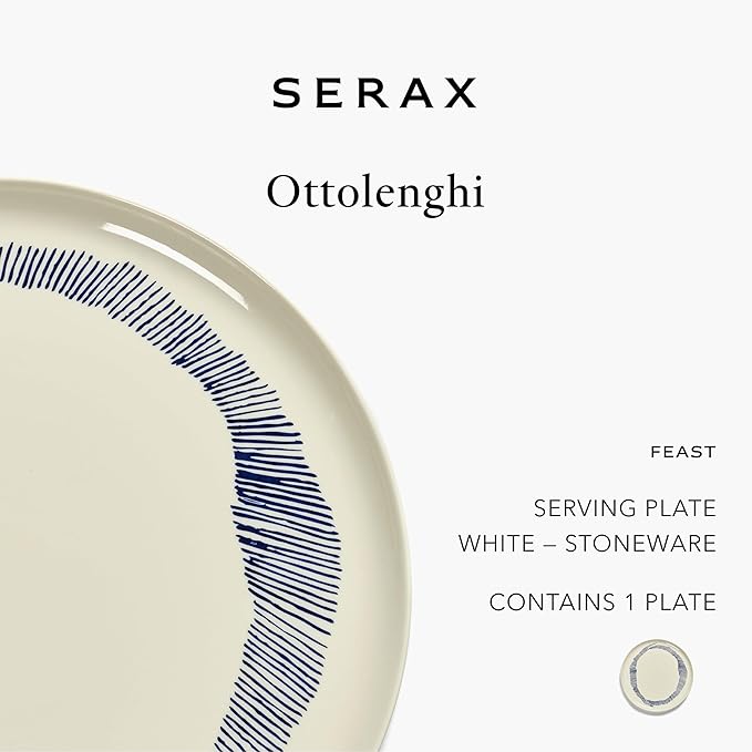 White Blue Serving Plate | Feast tableware by Ottolenghi | Serving Tray Dish Set for 1 | Stoneware Microwave Safe Plates | Farmhouse Kitchen and Dinnerware Sets for Home, Family, Party