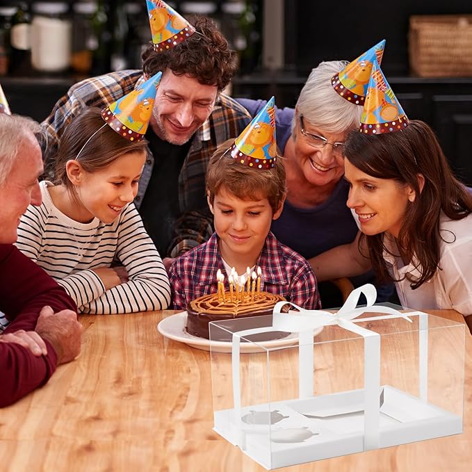 5 Pack Bento Cake and Cupcake Box with Gift Ribbon,Clear Window 1+2 Combination Bento Boxes,4-5in cake and 2 Cupcakes Combo Box Rectangle Cupcake Holder for Birthday Party Baking Supplies (1+2/5Pcs)