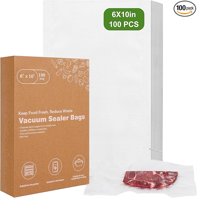 [2025 Upgraded] Moretoes 100pcs Vacuum Sealer Bags, Pint 6" x 10", BPA Free, Pre-cut Commercial Grade Vac Seal Meal Bags for Food Saver Storage, Meal Prep or Sous Vide