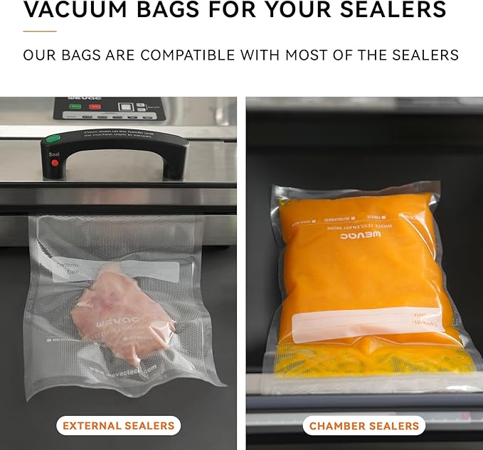 Wevac 8" x 12" Precut Vacuum Sealer Bags, 200 Count, Includes 5 Liquid Block Bags & 5 Bone Guard Pieces, Heavy Duty for Food Storage, Sous Vide & Meal Prep