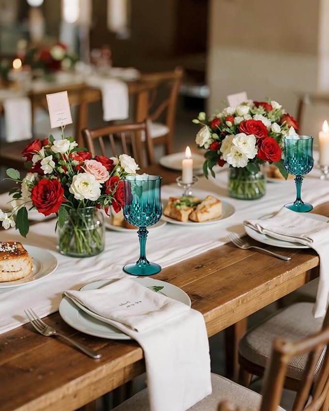 Ciaell 24PCS Green Plastic Wine Glasses - 7 Oz Plastic Goblets for Party - Green Vintage Drinking Glasses - Disposable Water Goblets Set for Wedding, Bar, Wine, Beer, Juice, Cocktail, Christmas