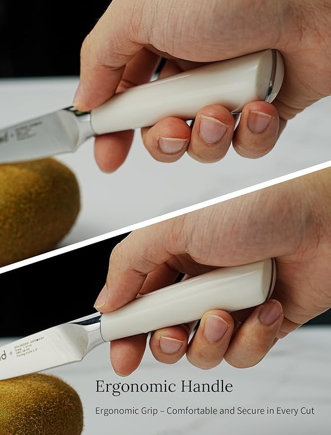 3.5 Inch Paring Knife – German Stainless Steel, Ergonomic Ivory White Handle, Minimalist Small Kitchen Knife for Peeling & Cutting, Ideal Gift for Chefs, Cooks
