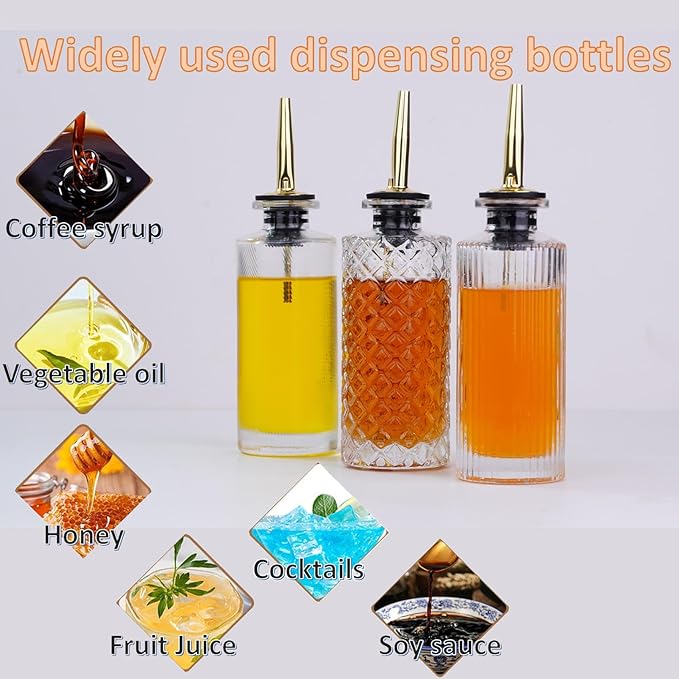 Oudizz Coffee Syrup Dispenser Set 3 Pcs - 200ml Syrup Dispenser Glass With Metal Pour Spout for Coffee Bar for Kitchen