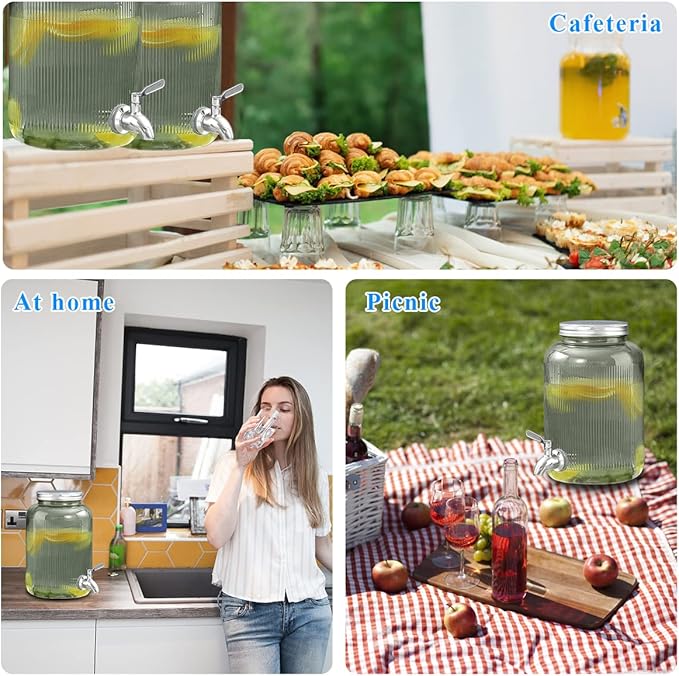 Berglander Glass Drink Dispenser for Fridge, 1 Gallon Beverage Dispenser with Leakproof Stainless Steel Spigot, Water, Laundry Detergent, Juice Dispenser for BBQ, Picnic, Parties and Events (Blue)