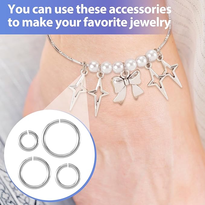 4pcs Jump Rings for Jewelry Making, 925 Sterling Silver Split Jump Ring, 4mm Double Loops Small Key Rings Open Connector Closures for Necklace Bracelets Jewelry Marking