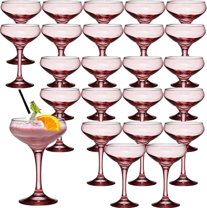24 Pieces Crystal Martini Glasses Champagne Flute,Coupe Bowl Stemmed Cocktail Glasses,Set Of 24 Elegant Pink Goblets Colored Drinking Cups Champagne Wine Glasses for Parties Cocktail Margarita,Juice