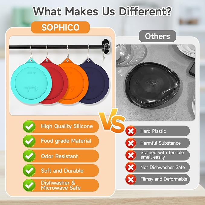 Sophico 4 Cup Round Silicone Storage Cover Lids Replacement for Anchor Hocking and Pyrex 7201-PC Glass Bowls (Container not Included) (Red-Orange) 4 Pack