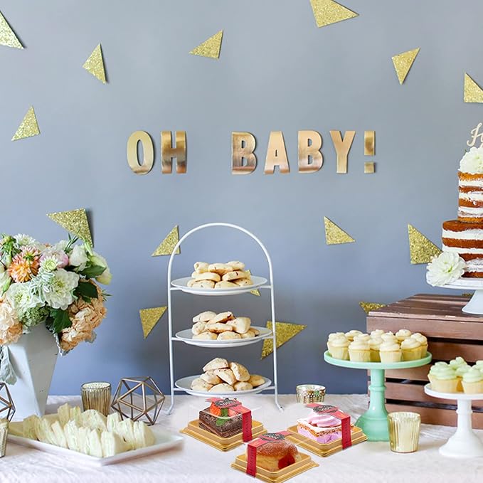 50 Pcs 3.5 Inch Mini Cake Box, Clear Plastic Cupcake Container for Muffins, Cookies, Mooncakes - Small Single Dessert Holder for Wedding, Birthday - Bonus 50 Pcs Gold Stickers