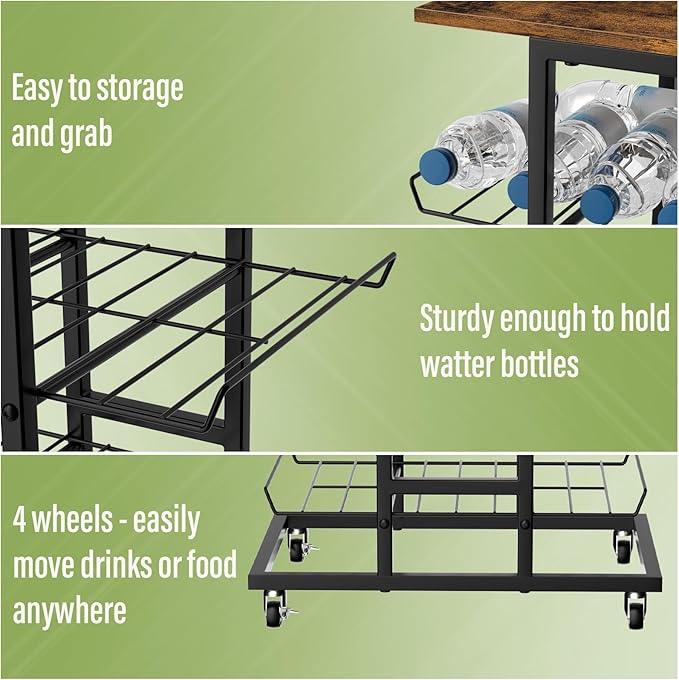 Water Bottle Organizer 6 Tier Bottled Water Storage Rack with Wheels Water Bottle Stand Drink Holder Metal Beverage Rack Soda Can Shelf Organizer for Pantry Kitchen Home Office Party, Brown