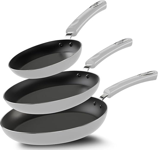 Utopia Kitchen Nonstick Cookware 3 Piece Set, Non-Stick Frying Pans with Induction Bottom, 8, 9.5 & 11 Inches Frying Pans with Bakelite Handles, PFOA Free, Silver & Black