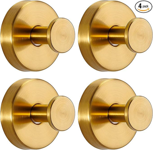 Suction Cup Hooks for Shower No-Drill Bathroom Hooks for Towels, Robes, Loofah Mountable on Bathroom Walls, Kitchen, Glass, Mirrors, Tile and Smooth,Non-Porous Surfaces (4, Brushed Gold)
