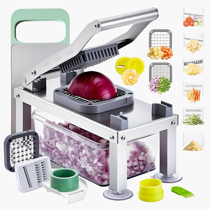 VEVOR Vegetable Chopper Mandoline Slicer, All-in-1 Food Veggie Cutter with 9 Stainless Steel Blades, Cheese Grater Onion Potato Dicer with Container,Salad Spiralizer Kitchen Gadgets&Essentials