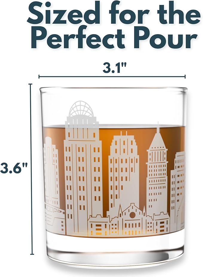 Greenline Goods – Cincinnati, OH Skyline Whiskey Glasses (Set of 2), 10 oz – Rocks/Old Fashioned Tumblers