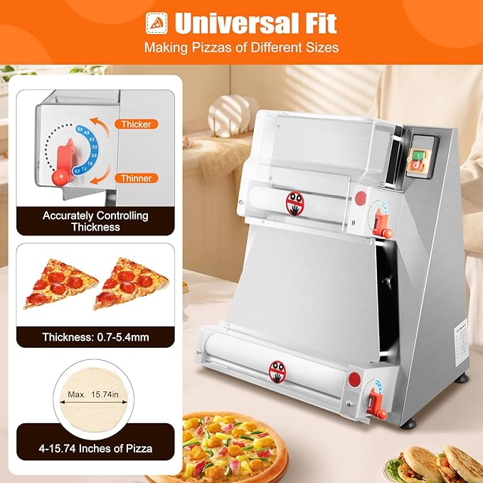 Electric Pizza Dough Sheeter Machine,Automatic Commercial Dough Roller Sheeter,Pasta Maker Machine for Icing Pizza,Pizza Press Stainless Steel for Bread Marzipan and Puff Pastry (370W)