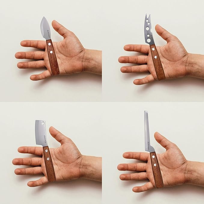 Cheese Knife, MATTSTONE HILL Cheese Knives Set - Soft & Semi Hard Cheese Knife, Soft Cheese Slicer, Cheese Cleaver, Hard Cheese Cutter, Premium Stainless Steel, Wood Handle