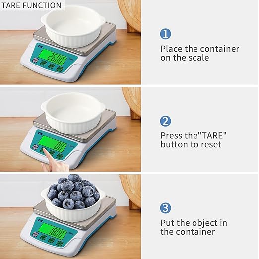 Digital Kitchen Scales 10KG/22lB Accuracy Measurements 0.2g Weighing Food Scale 6 Units Conversion with Stainless Steel Platform Electronic Cooking for Tare Function LCD Display (with Batteries)