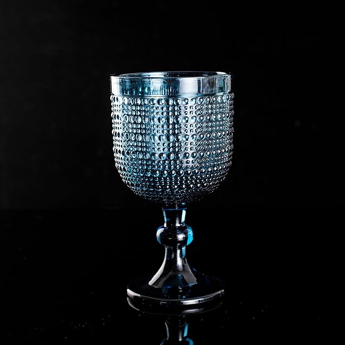 Bandesun Blue Hobnail Wine Glasses Set of 6 - Beads Goblet Glassware Vintage Drinkware