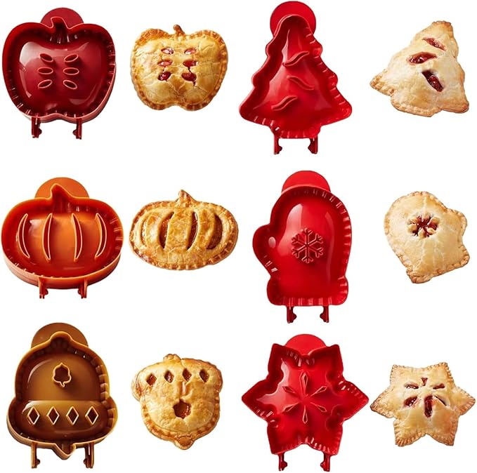 Christmas 6PCS Hand Pie Molds, Mini Pie Maker, Cute Baking Supplies, Festive Pie Press & Pastry Molds for Holiday Parties & Baking (6)
